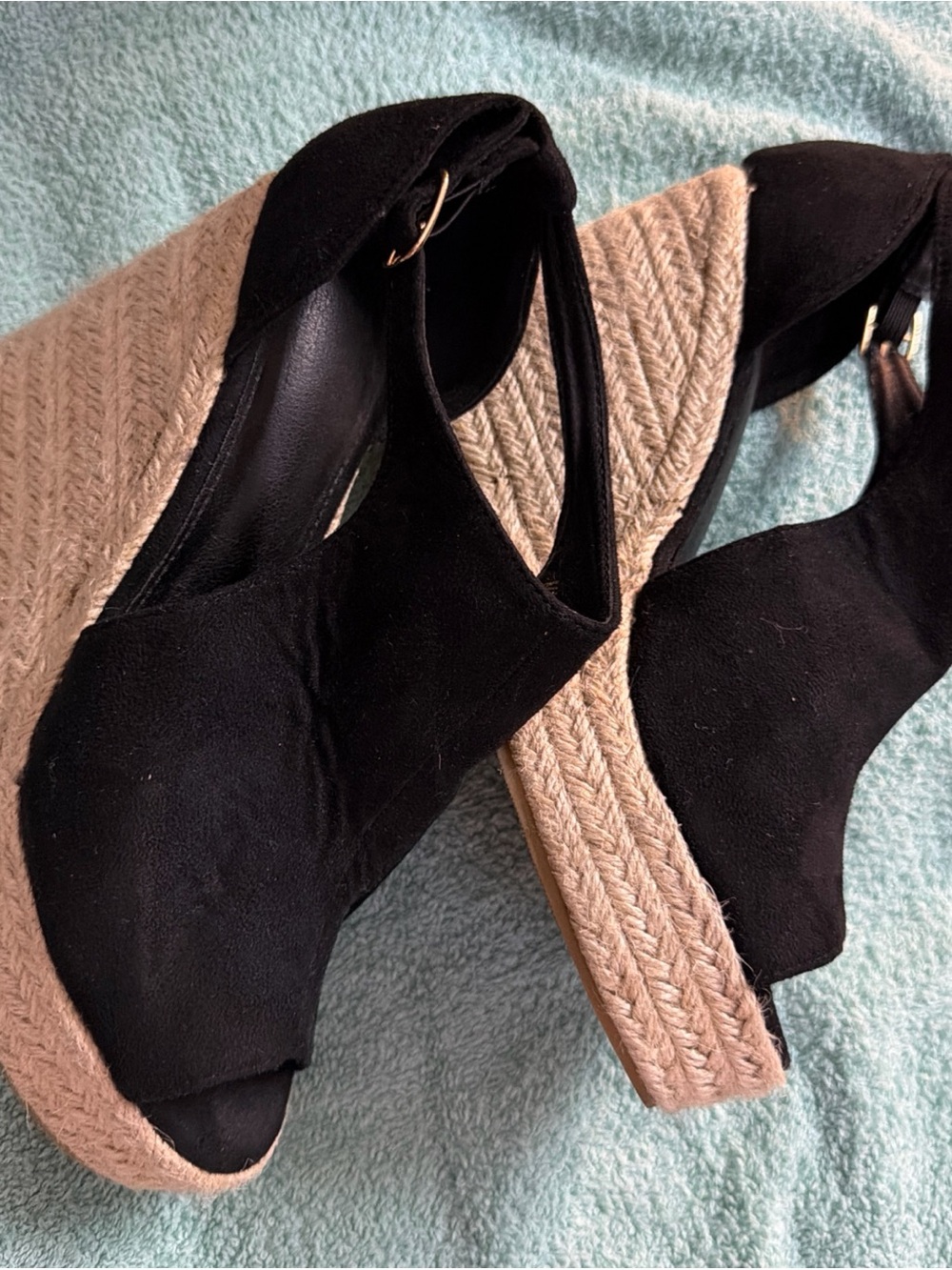 Size 6.5-7 Black Espadrille Wedge Sandals - Women's Summer Heels